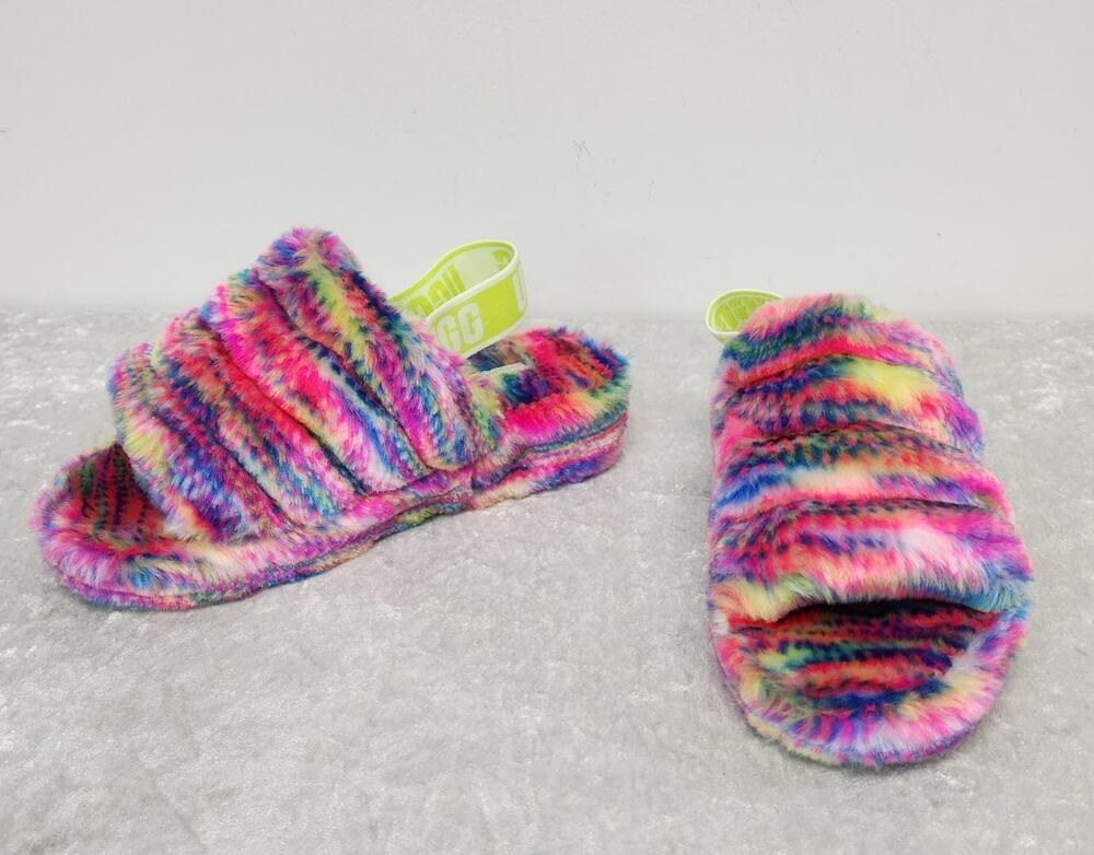 NWT UGG Fluff Yeah Pixelate Womens Multicolor Slip on Slippers-Size 6